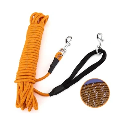 Abbildung von PETTOM Reflektierend Schleppleine für Hunde, 3m/5m/10m/15m/20m Seil Hundeleine Trainingsleine mit Handschlaufe &amp; 2 Karabinerhaken, Langes Ausbildungsleine kleine, mittelgroße Hunde (Orange, 10m)