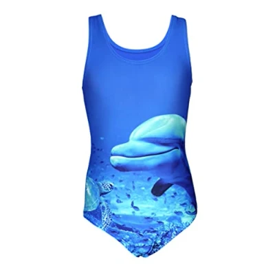 Abbildung von Aquarti Mädchen Badeanzug mit Ringerrücken Print, Farbe: Delphin/Blau, Größe: 134