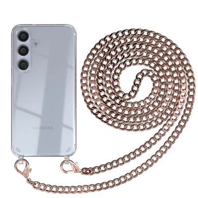 Abbildung von EAZY CASE Handykette kompatibel mit Samsung Galaxy S24 Handyhülle Metall Umhängeband und Ersatz Kordel schwarz, Handykordel Schutzhülle, Kette Smartphone Hülle, Rosé Gold
