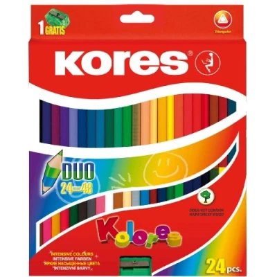 Abbildung von Kores Kolores Duo: 24 doppelseitige Farbstifte für Kinder, Anfänger und Erwachsene mit Weicher Mine Ergonomischer Form, Set aus 48 Sortierten Farben inklusive Spitzer