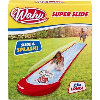Abbildung von Wahu SUPER SLIDE Wasserrutsche 7,5 m für Kinder ab 5 Jahren Wasserspielzeug Garten Outdoor mit Sprinkler Wasserbahn Sommer Einfach an Gartenschlauch anschließen