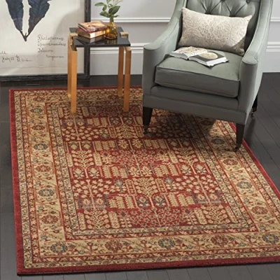 Abbildung von SAFAVIEH Traditionell Teppich für Wohnzimmer, Esszimmer, Schlafzimmer Mahal Collection, Kurzer Flor, Rot und natürlich, 122 X 170 cm