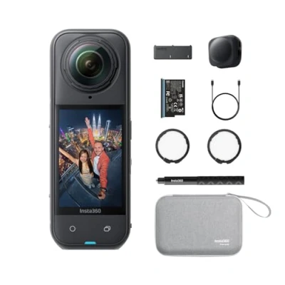 Abbildung von Insta360 X5 Must Have Bundle Wasserdichte 8K 360 Action Cam, Führend bei wenig Licht, Unsichtbarer Selfie Stick Effekt, robuste &amp; auswechselbare Linsen, 3 h Akku, Integr. Windschutz, Stabilisierung