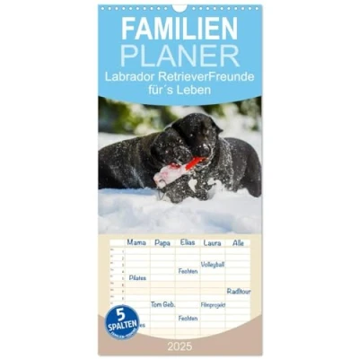Abbildung von Familienplaner 2025 Labrador Retriever Freunde für&#039;s Leben mit 5 Spalten (Wandkalender, 21 cm x 45 cm), CALVENDO