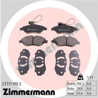 Abbildung von ZIMMERMANN 23711.190.2 Bremsbelagsatz inkl. Verschleißwarnkontakt Foto entspricht Lieferumfang FIAT: BRAVO 2, Stilo Schrägheck, Multi Wagon