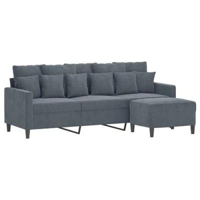 Abbildung von vidaXL Sofa 3 Sitzer mit Hocker Dunkelgrau 180 cm Samt