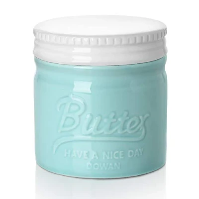 Abbildung von DOWAN Butterdose Keramik, Französische mit Deckel, Wassergekühlte Wasserlinie, Porzellan im Einmachglas Stil, Butterglocke für Weiche und Frische Butter, Blau