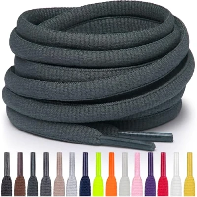 Abbildung von Miscly Schnürsenkel Oval, Reißfest für Sportschuhe, Sneaker und Laufschuhe 100% Polyester Ø 6mm (114 cm, Dunkelgrau)