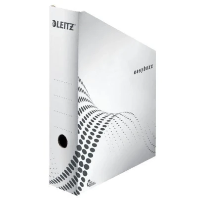 Abbildung von Leitz easyboxx Archiv Stehsammler, 80 mm Rückenbreite, Archivboxen zur Ablage und Aufbewahrung von Dokumenten im A4 US Format, Zeitschriftensammler Pappe, 25 Stück, Weiß/Schwarz, 61400000