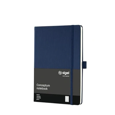 Abbildung von SIGEL CO656 Premium Notizbuch kariert, A5, Hardcover, 194 nummerierte Seiten, blau, nachhaltiges Papier, mit Inhaltsverzeichnis, Stiftschlaufe, Falttasche, Gummibandverschluss, Conceptum