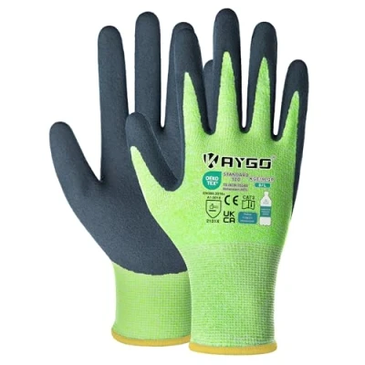 Abbildung von KAYGO 3 Paar Arbeitshandschuhe für Damen Atmungsaktiv Latex Beschichtete Frauen Gartenhandschuhe aus recyceltem Polyester, umweltfreundliche Schutzhandschuhe Haus Gartenarbeit (Grün, L, Gr 9)