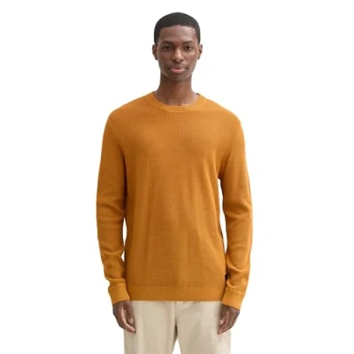 Abbildung von TOM Tailor Strukturierter Rundhals Strickpullover, Herren, Größe: Large, Peanut brown dark melange