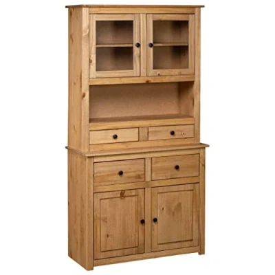 Abbildung von vidaXL Panama Kiefer Massiv Highboard mit 4 Schubladen Türen Rustikal Kommode Anrichte Schrank Vitrine Standschrank 93x40,5x180cm