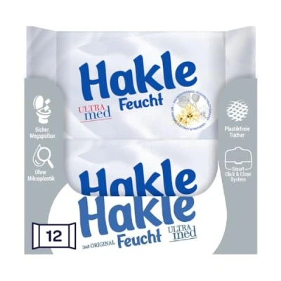 Abbildung von Hakle Feucht ULTRA med im 12er Pack, 504 Tücher (12 x 42 Blatt), pflegendes feuchtes Toilettenpapier, hautverträgliche feuchte Tücher, schnell wasserlösliche Feuchttücher
