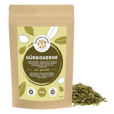 Abbildung von Kürbiskerne roh (500g), geschält, 100% naturrein aus kontrolliert Anbau, ungeröstet und ungesalzen, ohne Zusätze vegan, glutenfrei laktosefrei
