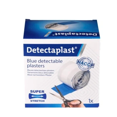 Abbildung von Detectaplast Pflaster sensitiv wasserfest Universal, blaue Wundpflaster Rolle für den Umgang mit Lebensmitteln, detektierbare Erste Hilfe Sets in der Gastronomie, 8cm x 5 m, 1 Stück