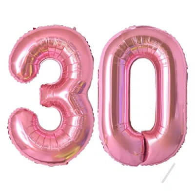 Abbildung von Geburtstag zahlen luftballon 30 jahre Folienballon Rosa in 40&quot; 101cm Geburtstagsdeko Ballon Zahl Deko zum fliegt mit Helium für Männer Frauen 30.Geburtstagsparty Jubiläum