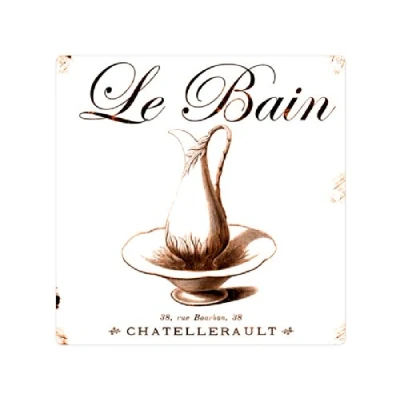 Abbildung von Interluxe 20x20cm Shabby METALLSCHILD Blechschild LE BAIN Bad WC Nostalgie Dekoschild Schild Dekoration Badezimmer
