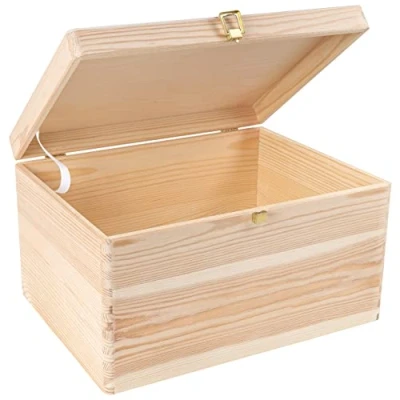 Abbildung von Creative Deco Holzkiste Natur mit Deckel und Schloss, Erinnerungsbox Baby Groß Holzbox Unlackiert Kasten