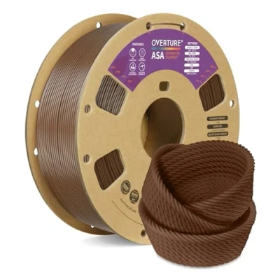 Abbildung von OVERTURE ASA Filament 1.75mm, Spule 1kg (2.2lbs), Maßgenauigkeit +/ 0.03 mm, für 3D Drucker (Braun)