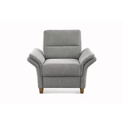 Abbildung von CAVADORE Sessel Wyk / Polstersessel im Landhausstil mit Federkern + Holzfüßen passend zur Garnitur 97 x 90 89 Chenille, Hellgrau