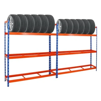 Abbildung von PROREGAL Mega Deal 2X Reifenregal Tiger XL HxBxT 200x180x45 cm 300kg Fachlast bis zu 42 Reifen Blau Orange