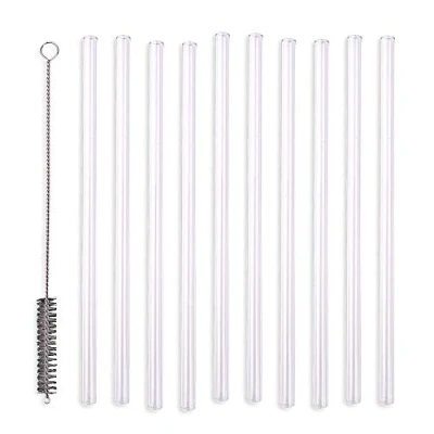Abbildung von Schramm® 10 Stück Glas Strohhalme gerade transparent mit Reinigungsbürste wiederverwendbar Trinkhalme Glasstrohhalm
