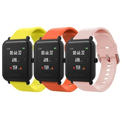 Abbildung von MoKo 3 Stück Armband Kompatibel mit Amazfit Active/GTS 4/4 Mini/GTS 3/GTS/GTS 2/2 Mini/2e/Bip 3/3 Pro/Bip/Bip Lite/Bip S/GTR 42mm/Bip U/U Pro/GTR Mini, 20mm Weiches Silikon Ersatzarmband, G+O+R