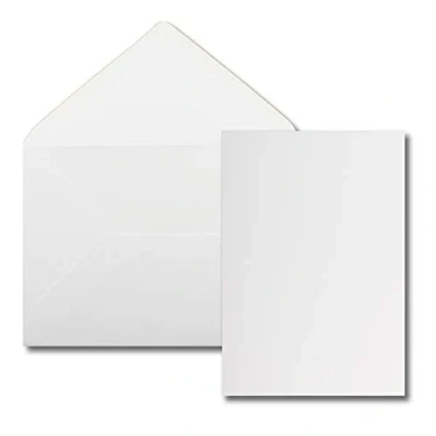 Abbildung von 25 Stück Karte mit Umschlag Set Einzel Karten Din A5 14,8 x 21 cm hochweiß Brief Umschlägen C5 15,4 22 Nassklebung