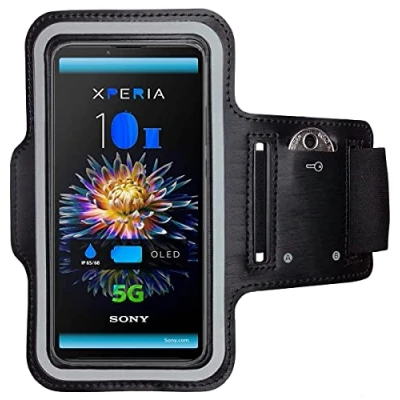 Abbildung von CoverKingz Sportarmband für Sony Xperia 10 III Armtasche mit Schlüsselfach Oberarm Halterung Sport Laufarmband Handy Armband Schwarz