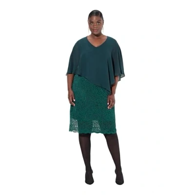 Abbildung von Ulla Popken DU SOIR EN BASE Manches 3/4 Cocktailkleid/festliches Kleid, Damen, Größe: 54/56, Dark green