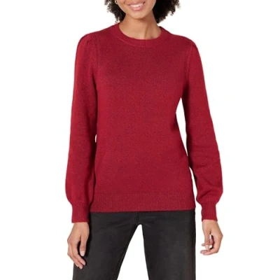 Abbildung von Amazon Essentials Damen Soft Touch Pullover mit plissierter Schulter und Rundhalsausschnitt, Dunkelrot, L