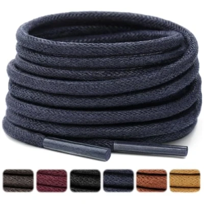 Abbildung von Stepace 2 Paar Runde Gewachst Schnürsenkel Reißfest Oxford Ersatz Schuhbänder für Business Schuhe Anzugschuhe, ca. Ø 2,5 3 mm, Marineblau 86 cm