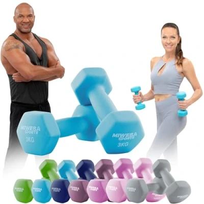 Abbildung von Miweba Sports Neopren Hantelset NKH100 𝐏𝐫𝐨𝐟𝐢 Hantel Hexagon Hanteln Set Kurzhanteln Kurzhantel Gymnastikhanteln Dumbbell 0,5 10 Kg (2X 3.0 kg, Türkis)