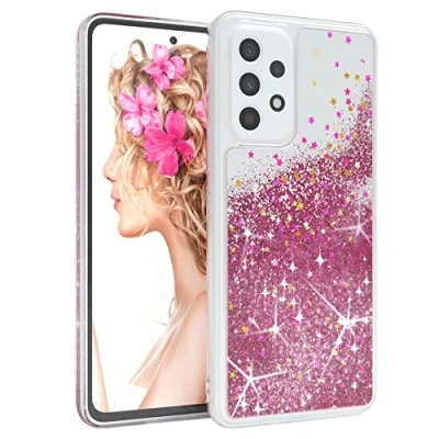 Abbildung von EAZY CASE Hülle kompatibel mit Samsung Galaxy A53 (5G) Schutzhülle Flüssig Glitzer, Handyhülle, Schutzhülle, Back Cover Glitter Flüssigkeit, TPU/Silikon, Transparent/Durchsichtig, Pink