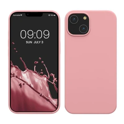 Abbildung von kwmobile Hülle für das iPhone 14 dünnes Silikon Handy Case stoßfeste Handyhülle mit weicher Oberfläche unterstützt kabelloses Laden Hellrosa
