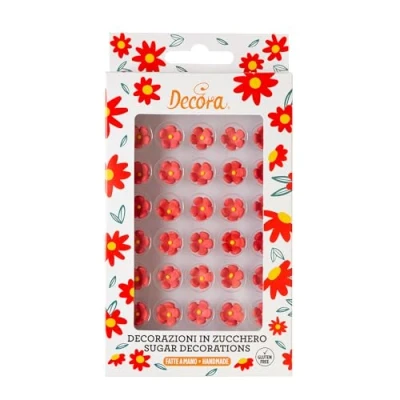 Abbildung von DECORA, 0500335 Rote Zuckerblumen, von Hand gefertigt mit natürlichen Farbstoffen, Verpackt in Blister, Ideal zum Verzieren Torten und Gebäck, Packung 30 Stück.
