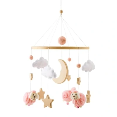 Abbildung von Herfair Mobile Baby Bettglocke mit Sterne Mond Schafe Hölz Mädchen Hängende Windspiel für Babybett Kinderbett (Rosa)