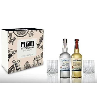 Abbildung von Teremana 2er Set Tequila Geschenkbx Blanco + Reposado je 0,7L (40% Vol) 2 Tumbler Kristalloptik Dwayne The Rock Johnson Silver Gold [Enthält Sulfite]