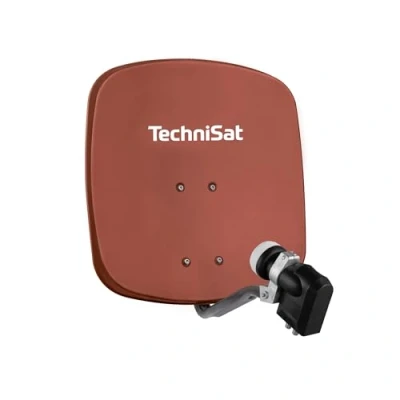 Abbildung von TechniSat DIGIDISH 45 Satelliten Schüssel für 4 Teilnehmer (45 cm kleine Sat Anlage Komplettset mit Wandhalterung, Quattro Switch LNB und An Rohr Fitting) rot