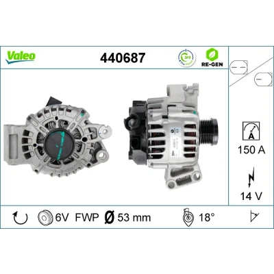 Abbildung von VALEO 440687 Lichtmaschine 14V 150A FORD: FOCUS 3 Turnier, KUGA 2, Grand C Max