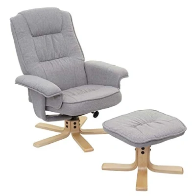 Abbildung von Mendler Relaxsessel M56, Fernsehsessel TV Sessel mit Hocker, Stoff/Textil, FSC® Zertifiziert hellgrau