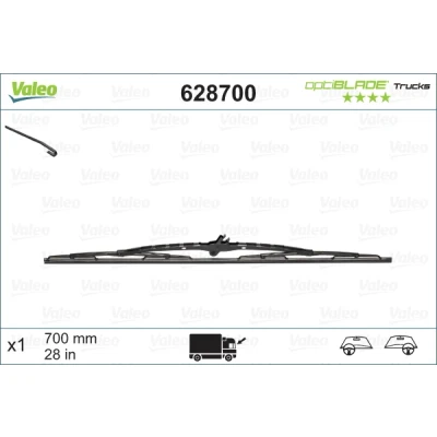Abbildung von Scheibenwischer Valeo Optiblade Trucks 628700 700mm beidseitig Standard FORD: Transit Mk6 Kastenwagen, Bus