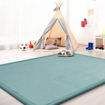 Abbildung von TT Home Krabbelmatte Babyzimmer Teppich Spielmatte Kinder Unifarben rutschfest Flauschig, Farbe: Blau, Größe:100x200 cm