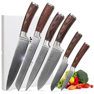 Abbildung von Wakoli Messer Set Edib 6er Damastmesserset I 8 20,5cm Klinge Pakkaholz