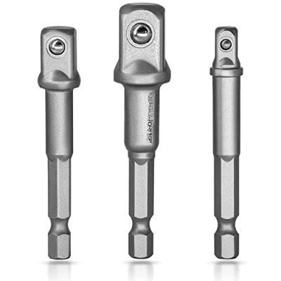 Abbildung von S&amp;R Stecknuss Adapter Set Sechskant auf 1/4&quot;, 1/2&quot;, 3/8&quot; Vierkant, für Bohrmaschine und Akkuschrauber, Aufstecken ohne Verkanten, Steckschlüssel Nüsse Stecknüsse, 3 teilig, Bit Halter