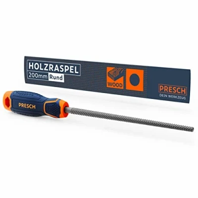 Abbildung von Presch Holzraspel Rund 200mm Hochwertige Raspel mit umlaufendem Hieb H2 für die Bearbeitung von Rundungen in Hartholz oder Weichholz, Profi Holzfeile