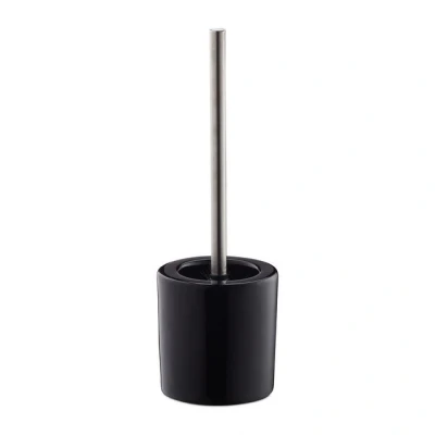 Abbildung von Relaxdays WC Garnitur Keramik, runder Klobürsten Halter, wechselbarer Bürstenkopf, Bad Set, HxD 38,5 x 12,5 cm, schwarz