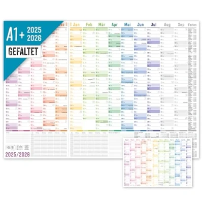 Abbildung von =Häfft® XXL Wandkalender Schuljahr 2025/2026 A1+ &quot;Rainbow&quot; 89 x 63 cm groß, gefaltet/gefalzt Schuljahreskalender, Schuljahresplaner für die Wand nachhaltig &amp; klimafreundlich