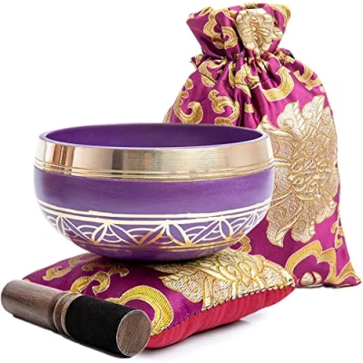 Abbildung von Tibetische Klangschalen Set einfach zu spielen für Anfänger authentische handgemachte Achtsamkeit, Meditation, ganzheitlicher Klang, 7 Chakra Heilungsgeschenk von Himalayaar (Violett)